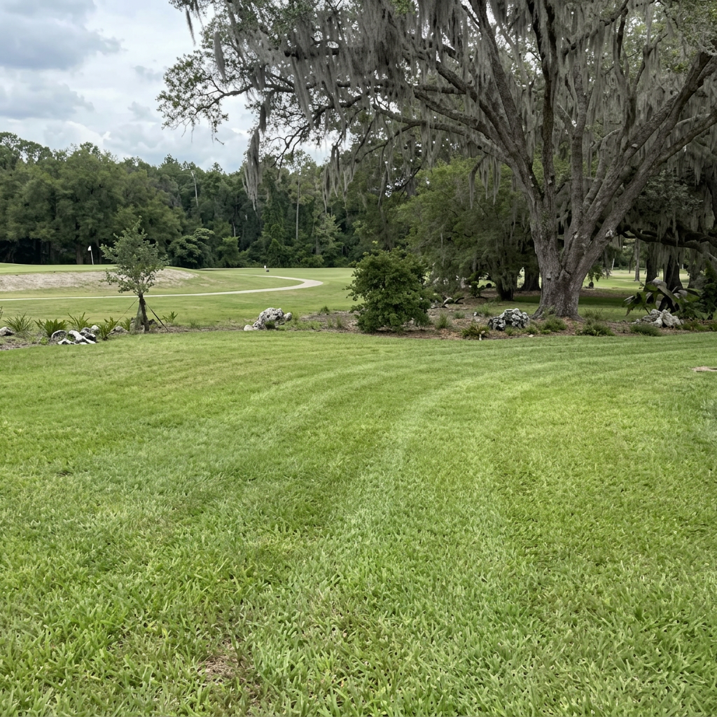 Healthy striped lawn maintained by Smith's Property Services